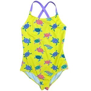 Mini Boden Yellow Turtle Print Kids Swim One Piece 13-14